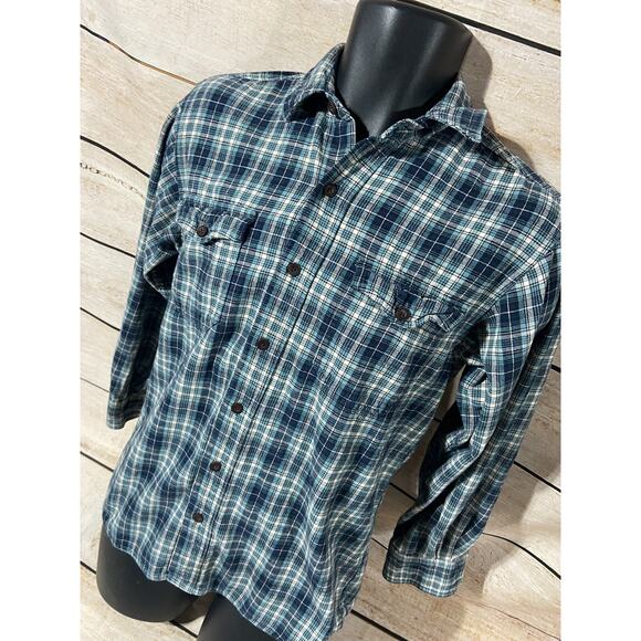 Red Head Mens Flannel Shirt Size Medium Button Down Blue Plaid Top Long Sleeve - Picture 4 of 11